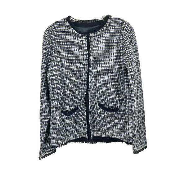 J Crew Tweed Blazer Sweater Jacket Fringe Sz L - Picture 1 of 5